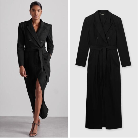 REISS Ophelia Atelier Cotton-Blend Tailored Maxi Dress UK10/US6 Black - Picture 2 of 11